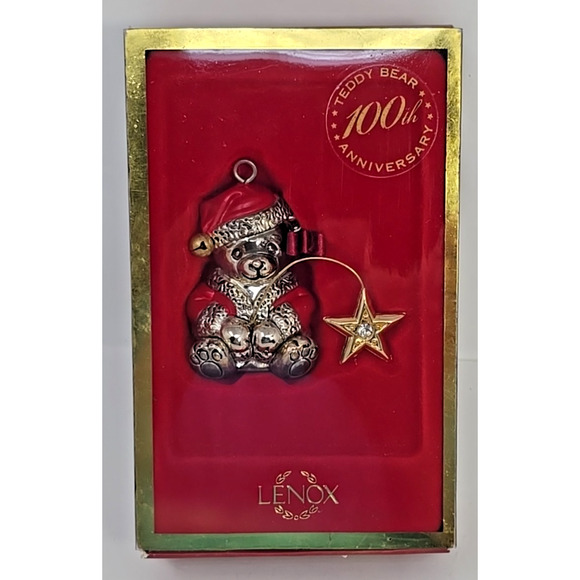 Lenox Silver Plated Teddy Bear Ornament -100th Anniversary Wish on a Star U249 - Picture 1 of 10